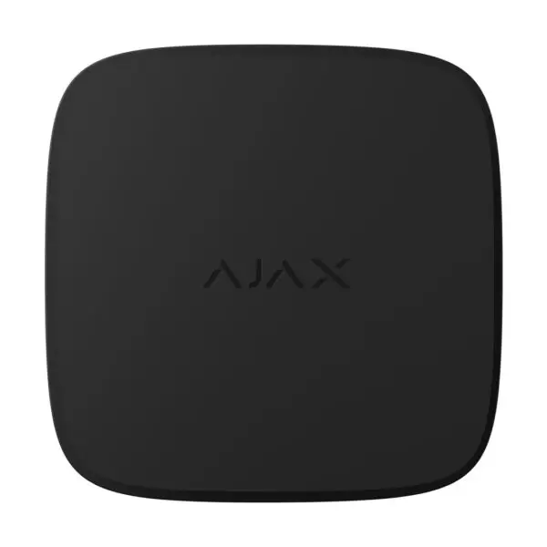 Ajax FireProtect 2 AC in het zwart, vooraanzicht met het Ajax-logo