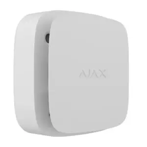 Ajax FireProtect 2 AC in het wit, schuin van voren, waarbij de diepte van de behuizing te zien is