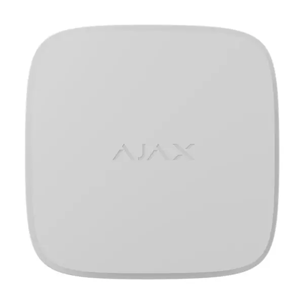 Ajax FireProtect 2 AC wit vooraanzicht Ajax FireProtect 2 AC in het wit, vooraanzicht met het Ajax-logo
