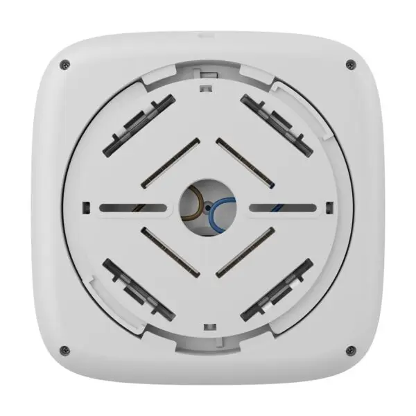 Achterkant van de Ajax FireProtect 2 AC in het wit, met het vlak waarop de SmartBracket klikt