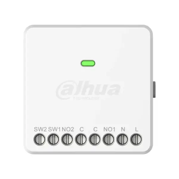 AirShield 100-240VAC Dual-Channel Relay, vooraanzicht met de acht schroefklemmen